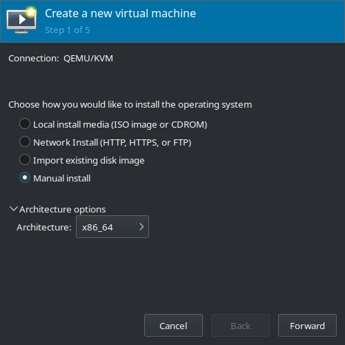 Create a new virtual machine (Step 1) - Manual install