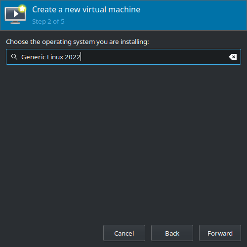 Create a new virtual machine (Step 2) - OS: Generic Linux 2022
