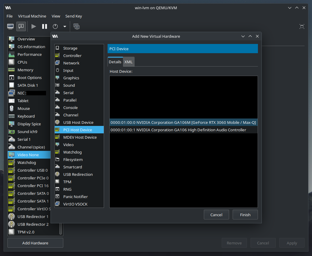 Libvirt domain config -> disable virtual graphics adapter