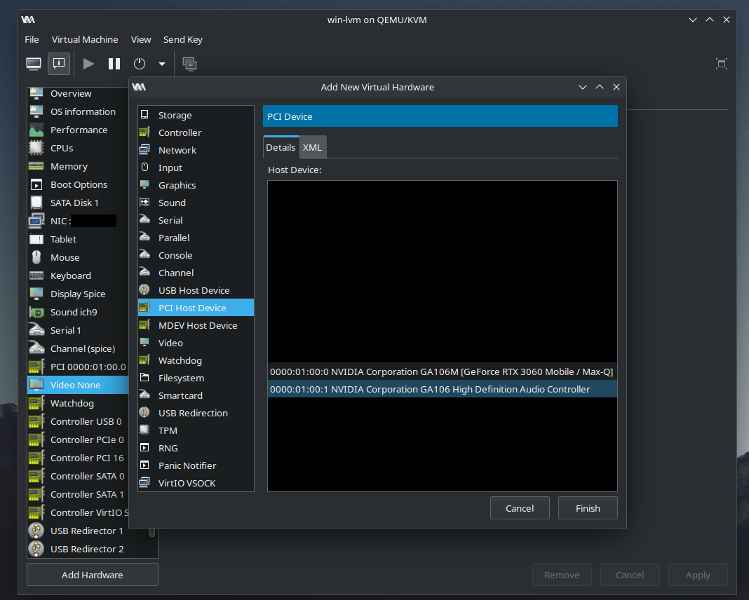 Libvirt domain config -> disable virtual graphics adapter